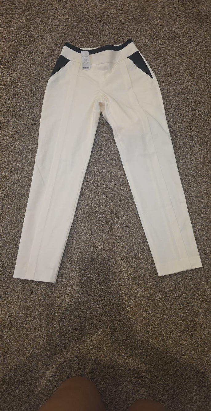 Women Slim Fit Cream Pants with Black Trim